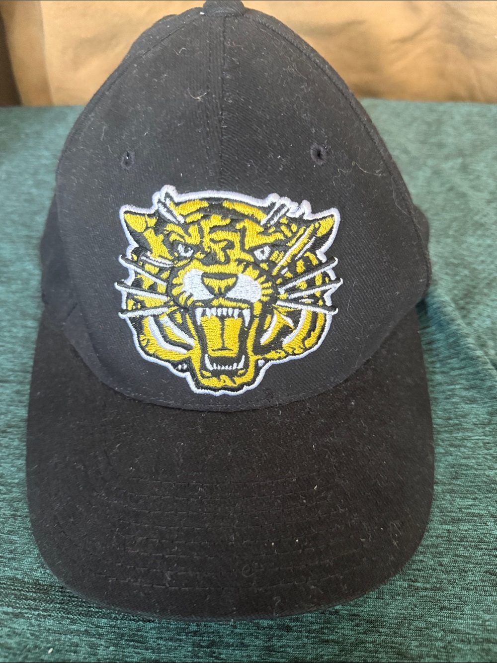 Black Baseball Cap with Yellow Tiger Patch
